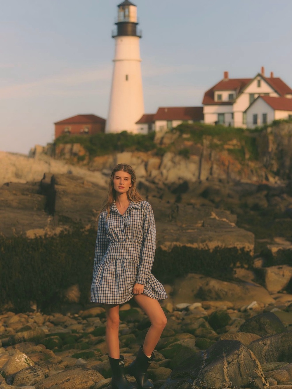 Anthropologie Exquise Tobie Plaid Drop-Waist Mini Shirtdress Blue XL